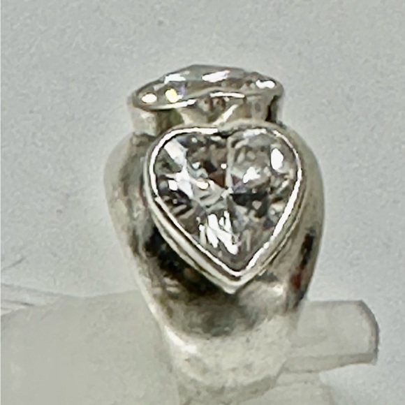 beautiful sterling silver ring double heart large rhinestone hearts - Picture 2 of 8